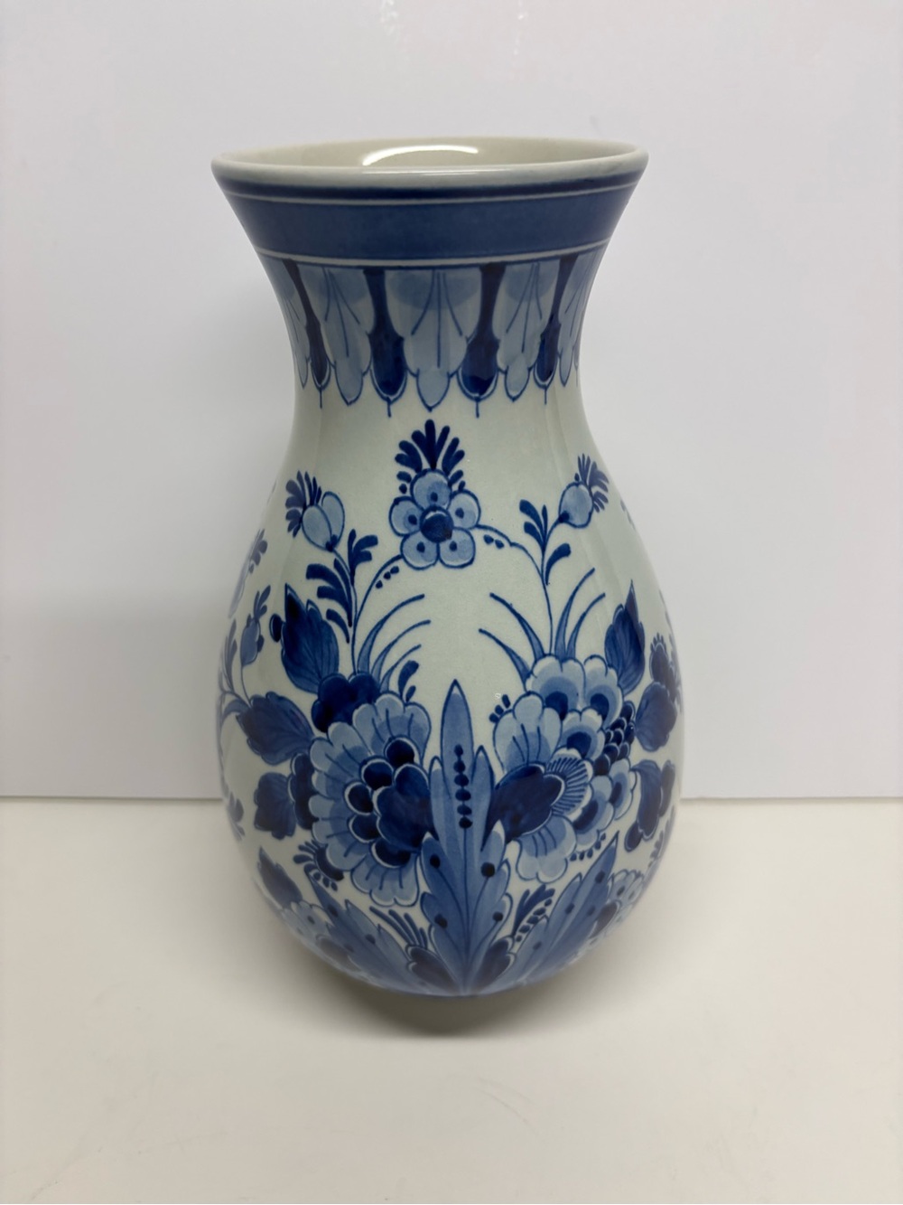 Royal Delft Porcelain Vase Blue White Floral Motif Round Base